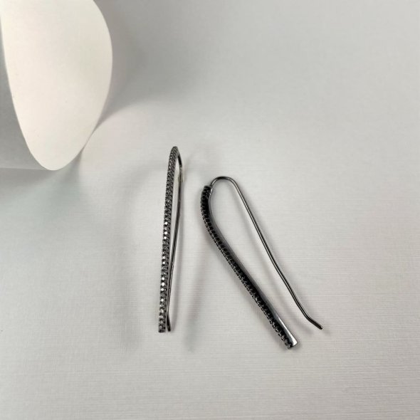 Σκουλαρίκια μακριά σε λαμπερό μαύρο ασημί χρώμα και λευκά ζιργκόν - ΜΑΥΡΟ, ΑΣΗΜΙ, ΖΙΡΓΚΟΝ, WHITE - 1