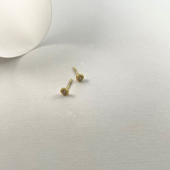 Σκουλαρίκια κουμπωτά από λαμπερό κίτρινο χρυσό με διαμάντι - ΚΙΤΡΙΝΟ, ΔΙΑΜΑΝΤΙ