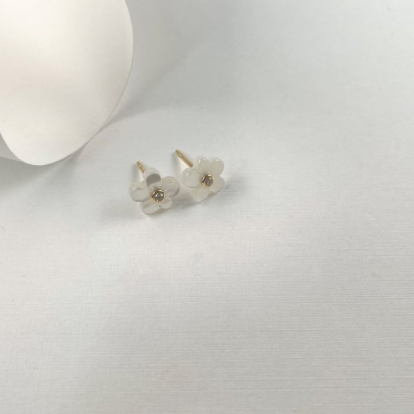 Σκουλαρίκια κουμπωτά σε σχήμα μαργαρίτας - ΚΙΤΡΙΝΟ, ΧΡΥΣΟΣ K18, MOTHER OF PEARL, D, WHITE, 0,004 - 1