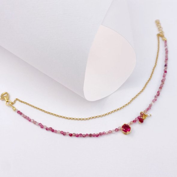 Διπλό βραχιόλι με ζιργκόν  - ΚΙΤΡΙΝΟ, ΑΣΗΜΙ, ΓΥΑΛΙΣΤΕΡΟ, ΖΙΡΓΚΟΝ, PINK