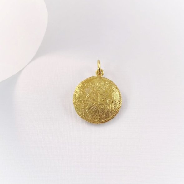 Μενταγιόν Κωνσταντινάτο διπλής όψης - ΚΙΤΡΙΝΟ, ΧΡΥΣΟΣ K14, ΜΑΤ