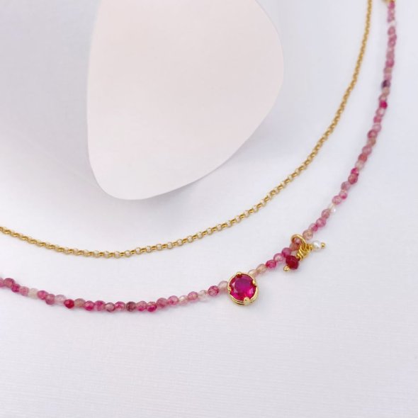 Διπλό βραχιόλι με ζιργκόν  - ΚΙΤΡΙΝΟ, ΑΣΗΜΙ, ΓΥΑΛΙΣΤΕΡΟ, ΖΙΡΓΚΟΝ, PINK - 1