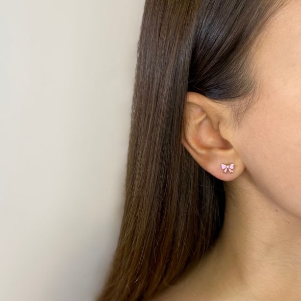 Σκουλαρίκια φιόγκος με σμάλτο - ΚΙΤΡΙΝΟ, ΑΣΗΜΙ, ΓΥΑΛΙΣΤΕΡΟ, ΣΜΑΛΤΟ, PINK - 1
