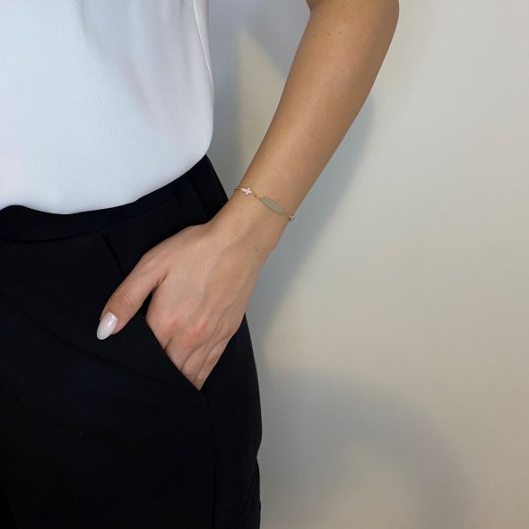 Βραχιόλι παιδική ταυτότητα με μάτι και σταυρό - ΚΙΤΡΙΝΟ, ΧΡΥΣΟΣ K9, ΓΥΑΛΙΣΤΕΡΟ, ΣΜΑΛΤΟ, PINK, ΜΟΥΡΑΝΟ, PINK - 2