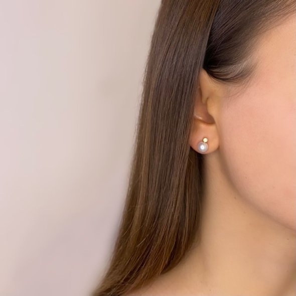 Σκουλαρίκια με μαργαριτάρι και διαμάντι - ΚΙΤΡΙΝΟ, ΧΡΥΣΟΣ K18, ΓΥΑΛΙΣΤΕΡΟ, ΔΙΑΜΑΝΤΙ, WHITE, 0,05, ΜΑΡΓΑΡΙΤΑΡΙ, WHITE - 1