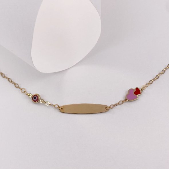 Βραχιόλι παιδική ταυτότητα με μάτι και καρδιές - ΚΙΤΡΙΝΟ, ΑΣΗΜΙ, ΓΥΑΛΙΣΤΕΡΟ, MOTHER OF PEARL, PINK, ΣΜΑΛΤΟ, PINK - 1