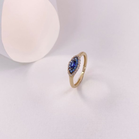 Δαχτυλίδι μάτι με ζιργκόν - ΚΙΤΡΙΝΟ, ΧΡΥΣΟΣ K14, ΓΥΑΛΙΣΤΕΡΟ, ΖΙΡΓΚΟΝ, WHITE, ΖΙΡΓΚΟΝ, BLUE, 52