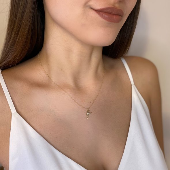 Κολιέ μπαλαρίνα με ζιργκόν - ΚΙΤΡΙΝΟ, ΧΡΥΣΟΣ K9, ΓΥΑΛΙΣΤΕΡΟ, ΖΙΡΓΚΟΝ, WHITE - 2