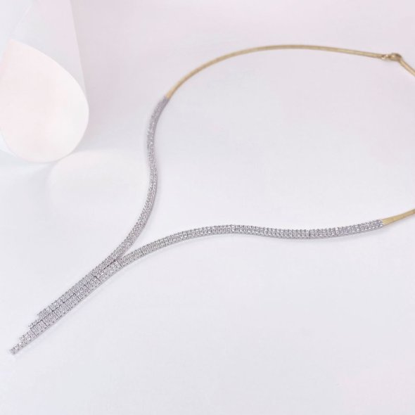 Κολιέ ριβιέρα με λευκά ζιργκόν  - ΚΙΤΡΙΝΟ, ΧΡΥΣΟΣ K14, ΓΥΑΛΙΣΤΕΡΟ, ΖΙΡΓΚΟΝ, WHITE