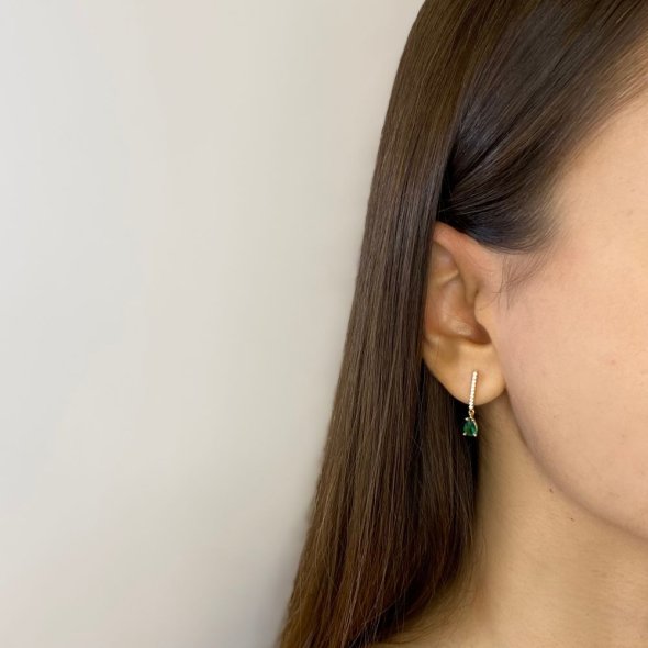 Σκουλαρίκια με λευκά και πράσινο ζιργκόν - ΚΙΤΡΙΝΟ, ΧΡΥΣΟΣ K14, ΓΥΑΛΙΣΤΕΡΟ, ΖΙΡΓΚΟΝ, WHITE, ΖΙΡΓΚΟΝ, GREEN  - 1