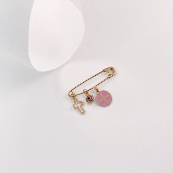 Παραμάνα φυλακτό Κωνσταντινάτο με σταυρό και μάτι  - ΚΙΤΡΙΝΟ, ΑΣΗΜΙ, ΓΥΑΛΙΣΤΕΡΟ, ΣΜΑΛΤΟ, PINK, ΜΟΥΡΑΝΟ, PINK