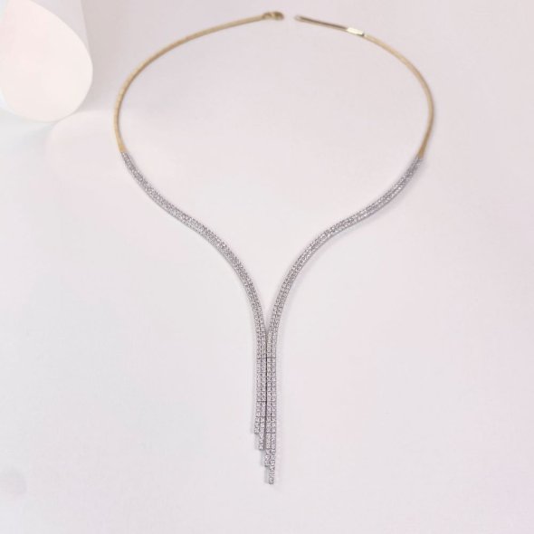 Κολιέ ριβιέρα με λευκά ζιργκόν  - ΚΙΤΡΙΝΟ, ΧΡΥΣΟΣ K14, ΓΥΑΛΙΣΤΕΡΟ, ΖΙΡΓΚΟΝ, WHITE - 1