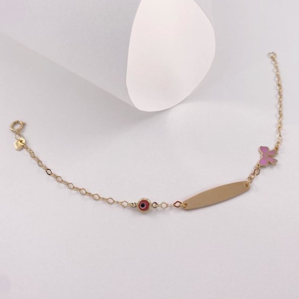 Βραχιόλι παιδική ταυτότητα με μάτι και φιόγκο - ΚΙΤΡΙΝΟ, ΑΣΗΜΙ, ΓΥΑΛΙΣΤΕΡΟ, ΣΜΑΛΤΟ, PINK, MOTHER OF PEARL, WHITE