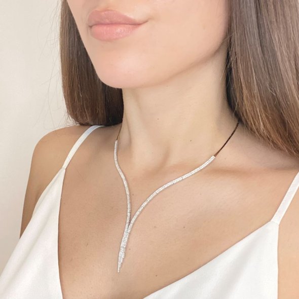 Κολιέ ριβιέρα με λευκά ζιργκόν  - ΚΙΤΡΙΝΟ, ΧΡΥΣΟΣ K14, ΓΥΑΛΙΣΤΕΡΟ, ΖΙΡΓΚΟΝ, WHITE - 2