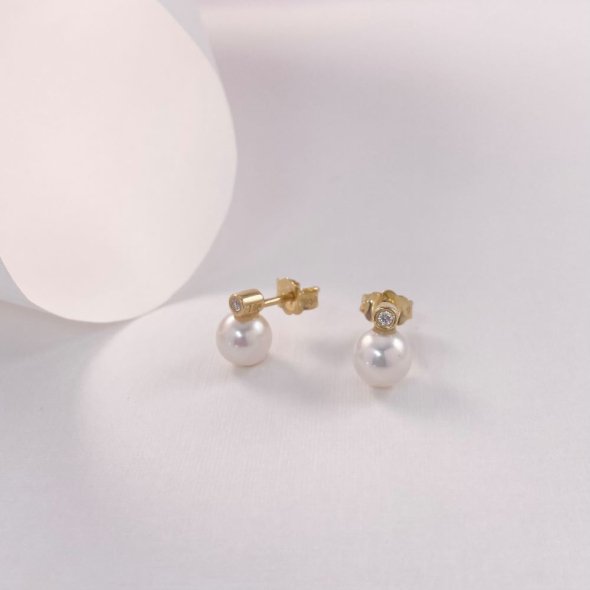 Σκουλαρίκια με μαργαριτάρι και διαμάντι - ΚΙΤΡΙΝΟ, ΧΡΥΣΟΣ K18, ΓΥΑΛΙΣΤΕΡΟ, ΔΙΑΜΑΝΤΙ, WHITE, 0,05, ΜΑΡΓΑΡΙΤΑΡΙ, WHITE