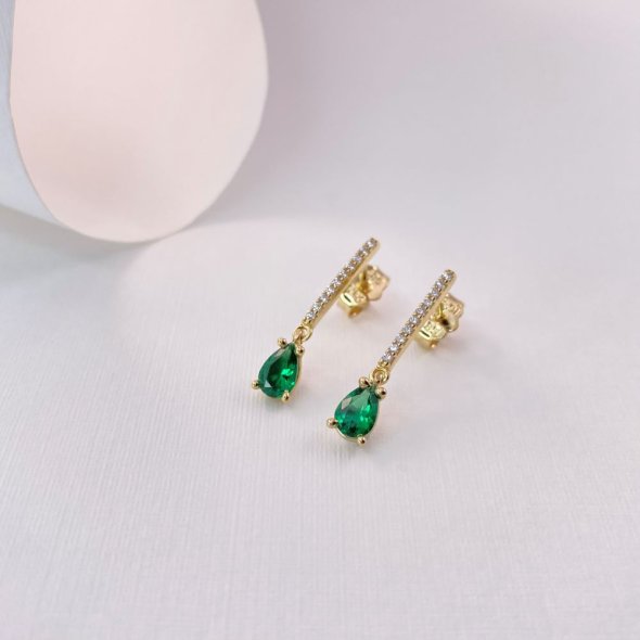 Σκουλαρίκια με λευκά και πράσινο ζιργκόν - ΚΙΤΡΙΝΟ, ΧΡΥΣΟΣ K14, ΓΥΑΛΙΣΤΕΡΟ, ΖΙΡΓΚΟΝ, WHITE, ΖΙΡΓΚΟΝ, GREEN 