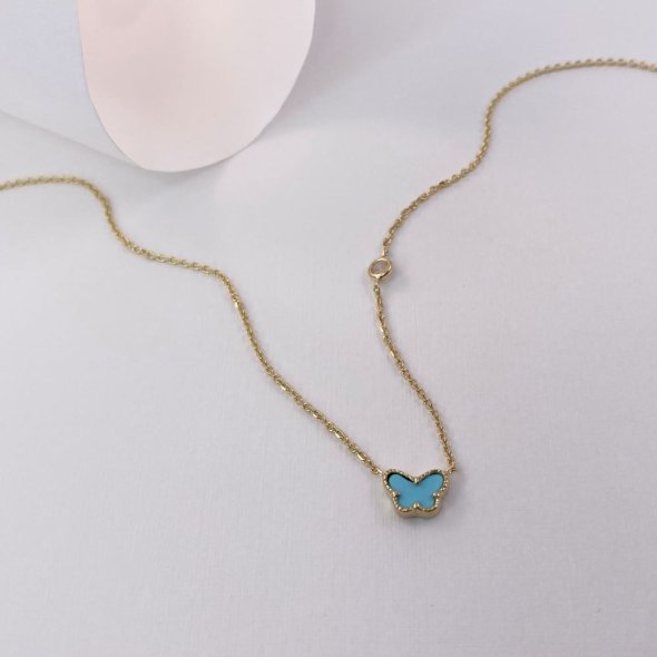 Κολιέ τιρκουάζ πεταλούδα και ζιργκόν - ΚΙΤΡΙΝΟ, ΑΣΗΜΙ, ΓΥΑΛΙΣΤΕΡΟ, ΖΙΡΓΚΟΝ, WHITE, ΤΙΡΚΟΥΑΖ, TURQUOISE, 44cm