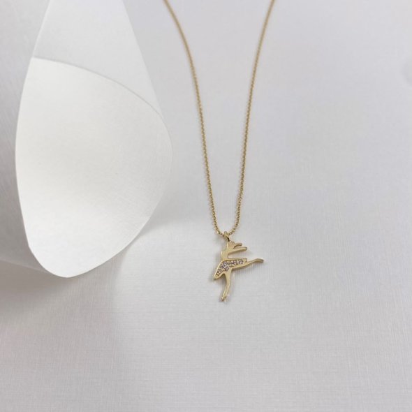 Κολιέ μπαλαρίνα με ζιργκόν - ΚΙΤΡΙΝΟ, ΧΡΥΣΟΣ K9, ΓΥΑΛΙΣΤΕΡΟ, ΖΙΡΓΚΟΝ, WHITE - 1