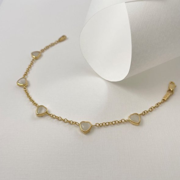 Βραχιόλι καρδιές από μουράνο - ΚΙΤΡΙΝΟ, ΧΡΥΣΟΣ K14, ΓΥΑΛΙΣΤΕΡΟ, ΜΟΥΡΑΝΟ, WHITE