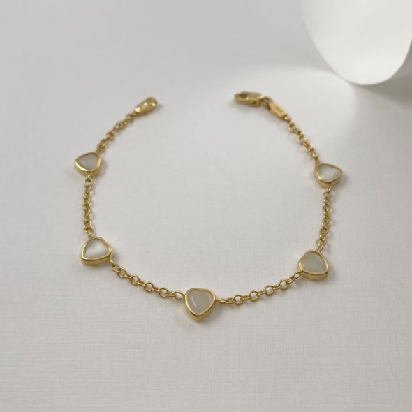 Βραχιόλι καρδιές από μουράνο - ΚΙΤΡΙΝΟ, ΧΡΥΣΟΣ K14, ΓΥΑΛΙΣΤΕΡΟ, ΜΟΥΡΑΝΟ, WHITE - 1