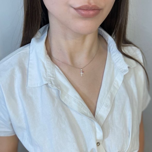 Μενταγιόν λεπτός σταυρός - ΚΙΤΡΙΝΟ, ΧΡΥΣΟΣ K9, ΓΥΑΛΙΣΤΕΡΟ, ΜΟΥΡΑΝΟ, PINK - 1