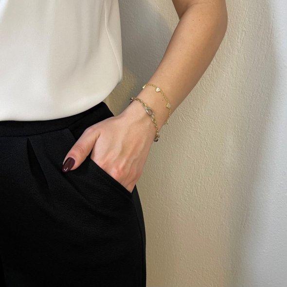 Βραχιόλι καρδιές από μουράνο - ΚΙΤΡΙΝΟ, ΧΡΥΣΟΣ K14, ΓΥΑΛΙΣΤΕΡΟ, ΜΟΥΡΑΝΟ, WHITE - 2