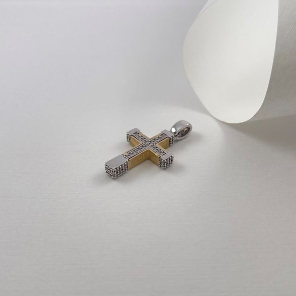 Σταυρός δίχρωμος με ζιργκόν - ΚΙΤΡΙΝΟ-ΛΕΥΚΟ, ΧΡΥΣΟΣ K14, ΖΙΡΓΚΟΝ, WHITE - 3