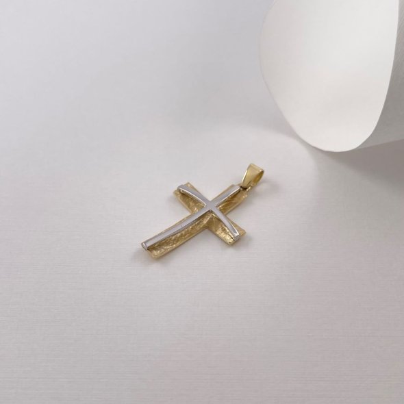 Σταυρός δίχρωμος  - ΚΙΤΡΙΝΟ-ΛΕΥΚΟ, ΧΡΥΣΟΣ K14, ΜΑΤ-ΓΥΑΛΙΣΤΕΡΟ