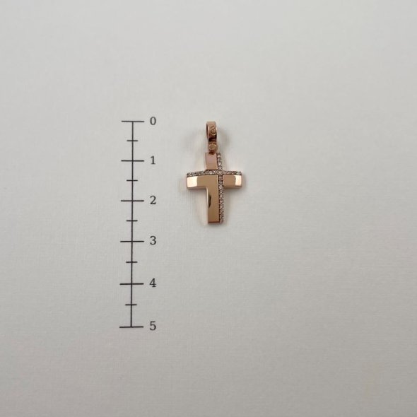 Σταυρός με ζιργκόν - ΡΟΖ, ΧΡΥΣΟΣ K14, ΓΥΑΛΙΣΤΕΡΟ, ΖΙΡΓΚΟΝ, WHITE - 2