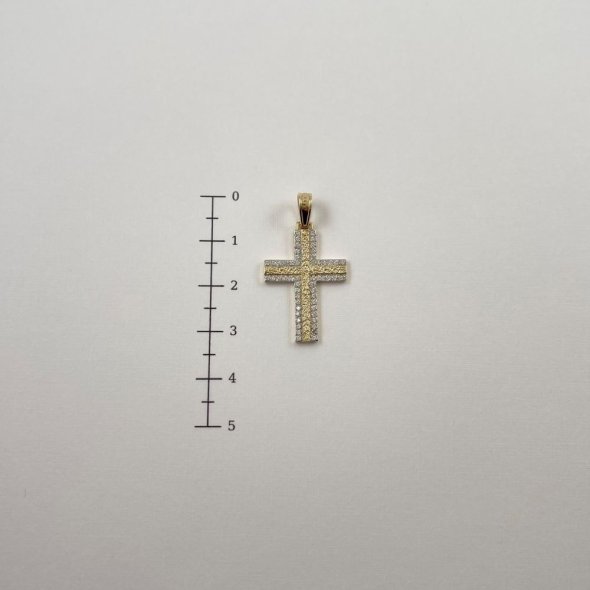 Σταυρός δίχρωμος με ζιργκόν - ΚΙΤΡΙΝΟ-ΛΕΥΚΟ, ΧΡΥΣΟΣ K14, ΜΑΤ, ΖΙΡΓΚΟΝ, WHITE - 2