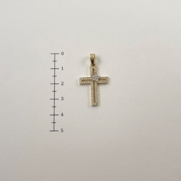 Σταυρός δίχρωμος με λουλούδι και ζιργκόν - ΚΙΤΡΙΝΟ-ΛΕΥΚΟ, ΧΡΥΣΟΣ K14, ΓΥΑΛΙΣΤΕΡΟ, ΖΙΡΓΚΟΝ, WHITE - 2