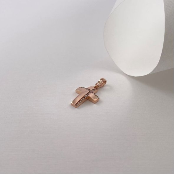 Σταυρός με ζιργκόν - ΡΟΖ, ΧΡΥΣΟΣ K14, ΓΥΑΛΙΣΤΕΡΟ, ΖΙΡΓΚΟΝ, WHITE