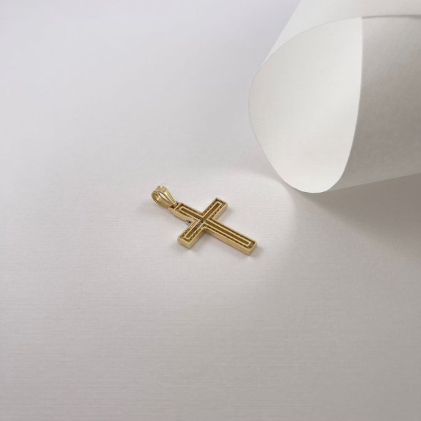 Σταυρός δίχρωμος με λουλούδι και ζιργκόν - ΚΙΤΡΙΝΟ-ΛΕΥΚΟ, ΧΡΥΣΟΣ K14, ΓΥΑΛΙΣΤΕΡΟ, ΖΙΡΓΚΟΝ, WHITE - 1