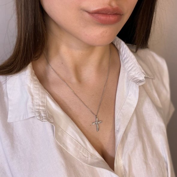 Σταυρός δίχρωμος με ζιργκόν - ΛΕΥΚΟ, ΧΡΥΣΟΣ K14, ΜΑΤ, ΖΙΡΓΚΟΝ, WHITE - 2