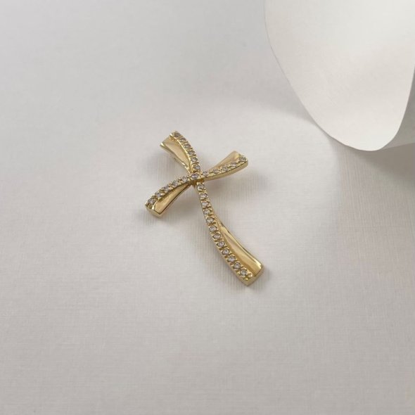 Σταυρός χρυσός με ζιργκόν - ΚΙΤΡΙΝΟ, ΧΡΥΣΟΣ K14, ΓΥΑΛΙΣΤΕΡΟ, ΖΙΡΓΚΟΝ, WHITE