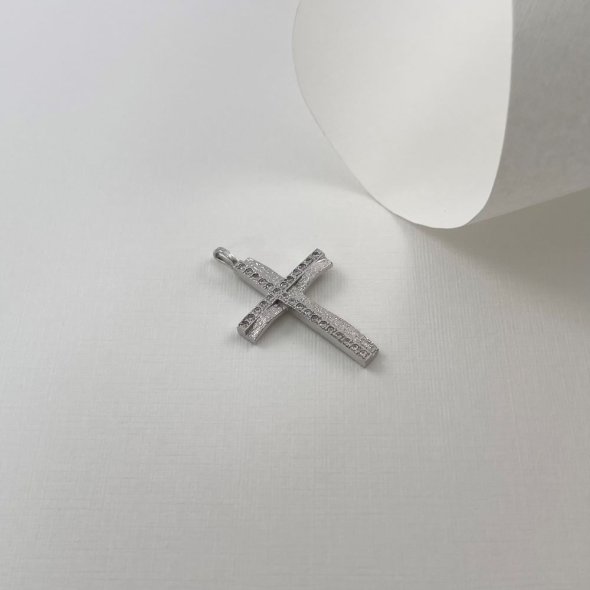 Σταυρός δίχρωμος με ζιργκόν - ΛΕΥΚΟ, ΧΡΥΣΟΣ K14, ΜΑΤ, ΖΙΡΓΚΟΝ, WHITE