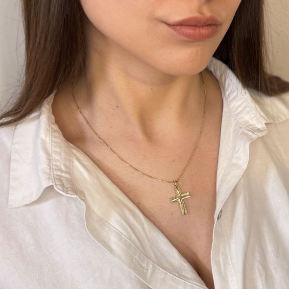 Σταυρός δίχρωμος  - ΚΙΤΡΙΝΟ-ΛΕΥΚΟ, ΧΡΥΣΟΣ K14, ΜΑΤ-ΓΥΑΛΙΣΤΕΡΟ - 3