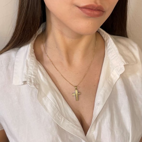 Σταυρός δίχρωμος  - ΚΙΤΡΙΝΟ-ΛΕΥΚΟ, ΧΡΥΣΟΣ K14, ΜΑΤ-ΓΥΑΛΙΣΤΕΡΟ - 3