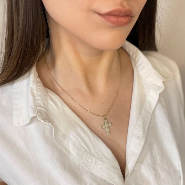 Σταυρός δίχρωμος με ζιργκόν - ΚΙΤΡΙΝΟ-ΛΕΥΚΟ, ΧΡΥΣΟΣ K14, ΜΑΤ, ΖΙΡΓΚΟΝ, WHITE - 3