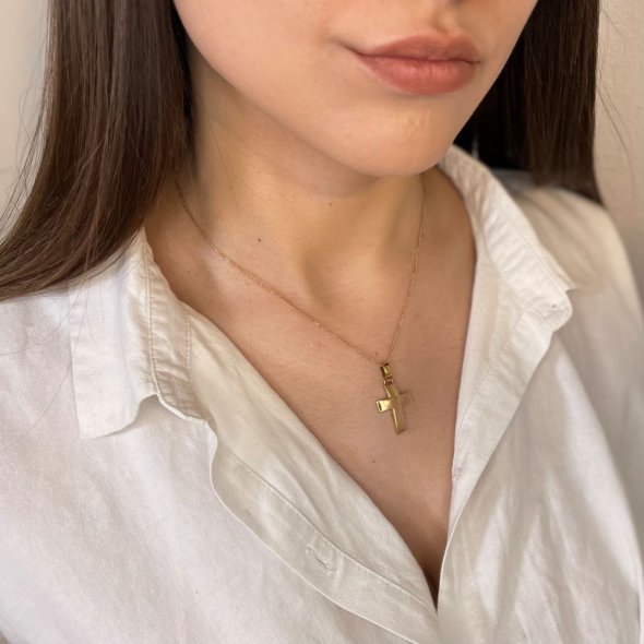 Σταυρός χρυσός - ΡΟΖ, ΧΡΥΣΟΣ K14, ΓΥΑΛΙΣΤΕΡΟ - 3