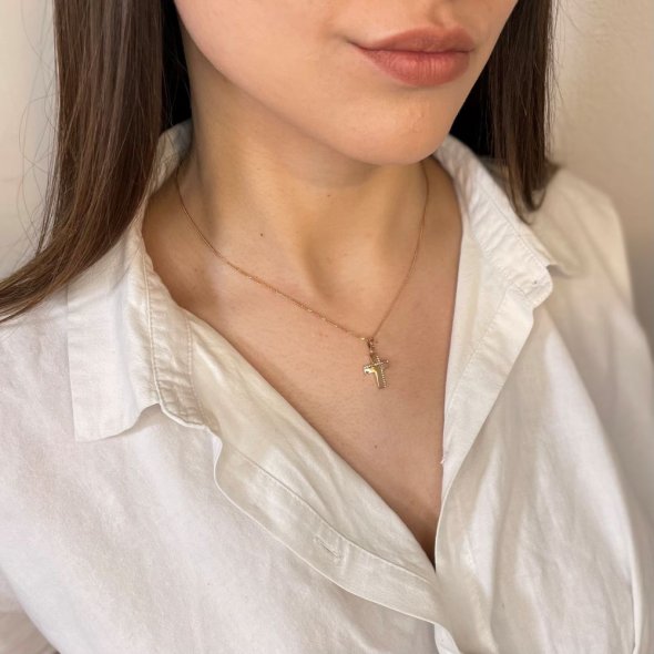 Σταυρός με ζιργκόν - ΡΟΖ, ΧΡΥΣΟΣ K14, ΓΥΑΛΙΣΤΕΡΟ, ΖΙΡΓΚΟΝ, WHITE - 3