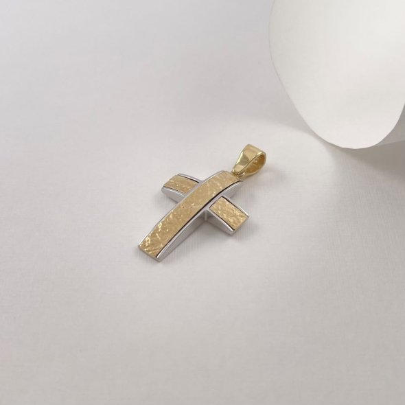 Σταυρός δίχρωμος  - ΚΙΤΡΙΝΟ-ΛΕΥΚΟ, ΧΡΥΣΟΣ K14, ΜΑΤ-ΓΥΑΛΙΣΤΕΡΟ