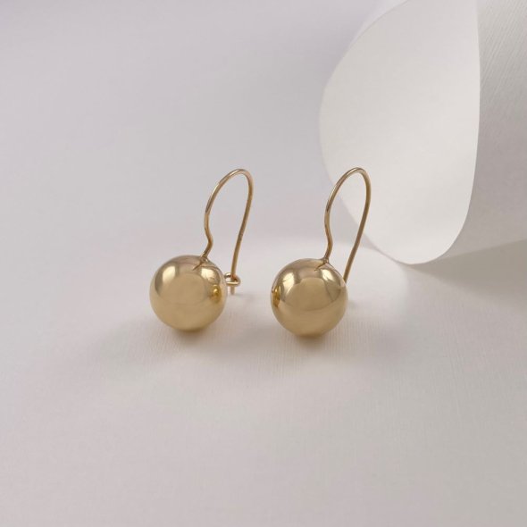Κρεμαστά σκουλαρίκια σφαίρες - ΚΙΤΡΙΝΟ, ΧΡΥΣΟΣ K14, ΓΥΑΛΙΣΤΕΡΟ