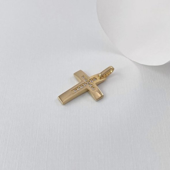 Σταυρός διπλής όψης με ζιργκόν - ΚΙΤΡΙΝΟ, ΧΡΥΣΟΣ K14, ΜΑΤ-ΓΥΑΛΙΣΤΕΡΟ, ΖΙΡΓΚΟΝ, WHITE