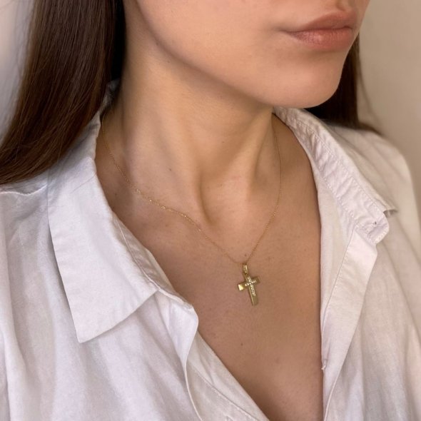 Σταυρός διπλής όψης με ζιργκόν - ΚΙΤΡΙΝΟ, ΧΡΥΣΟΣ K14, ΜΑΤ-ΓΥΑΛΙΣΤΕΡΟ, ΖΙΡΓΚΟΝ, WHITE - 3