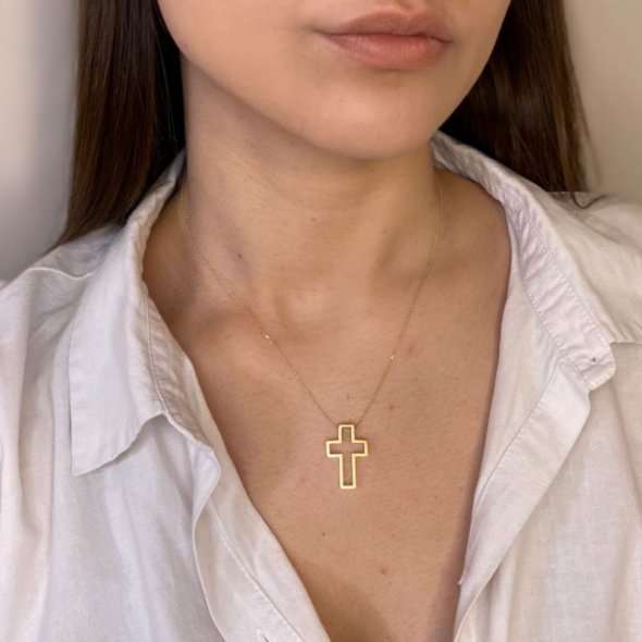 Σταυρός χρυσός - ΚΙΤΡΙΝΟ, ΧΡΥΣΟΣ K14, ΓΥΑΛΙΣΤΕΡΟ - 4