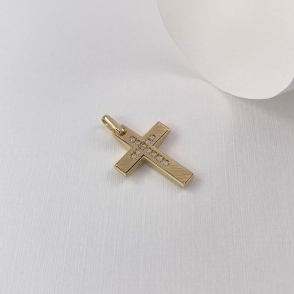 Σταυρός διπλής όψης με ζιργκόν - ΚΙΤΡΙΝΟ, ΧΡΥΣΟΣ K14, ΜΑΤ-ΓΥΑΛΙΣΤΕΡΟ, ΖΙΡΓΚΟΝ, WHITE - 1