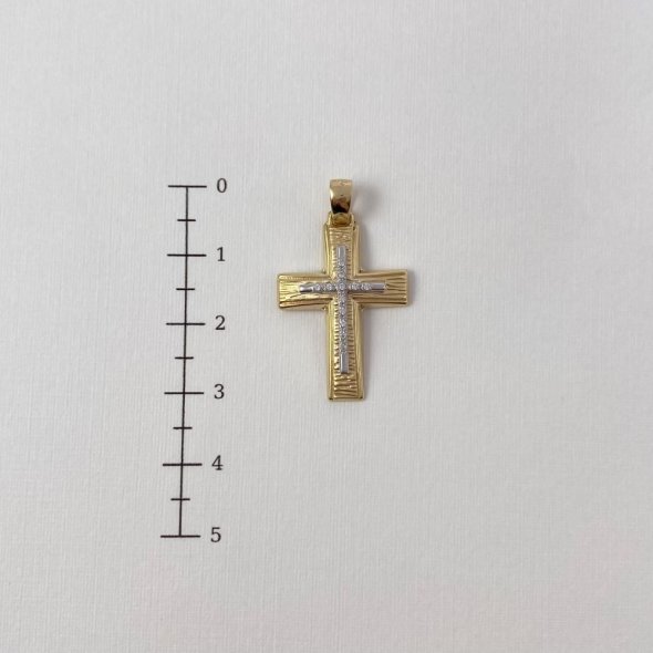 Σταυρός δίχρωμος κίτρινος-λευκός με ζιργκόν - ΚΙΤΡΙΝΟ-ΛΕΥΚΟ, ΧΡΥΣΟΣ K14, ΜΑΤ-ΓΥΑΛΙΣΤΕΡΟ, ΖΙΡΓΚΟΝ, WHITE - 2