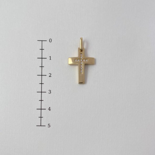 Σταυρός διπλής όψης με ζιργκόν - ΚΙΤΡΙΝΟ, ΧΡΥΣΟΣ K14, ΜΑΤ-ΓΥΑΛΙΣΤΕΡΟ, ΖΙΡΓΚΟΝ, WHITE - 2