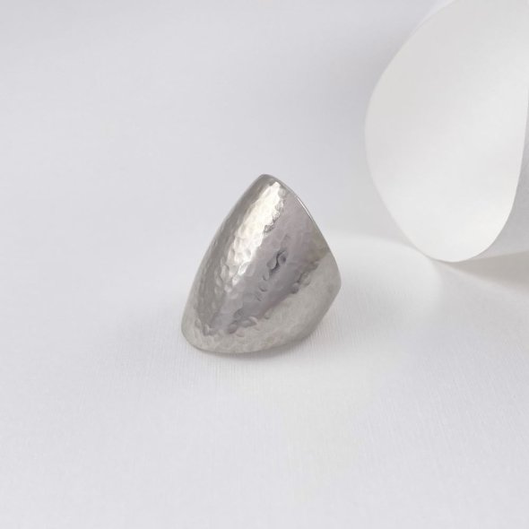 Δαχτυλίδι φαρδύ σφυρήλατο - ΛΕΥΚΟ, ΑΣΗΜΙ, ΜΑΤ, 56 - 1